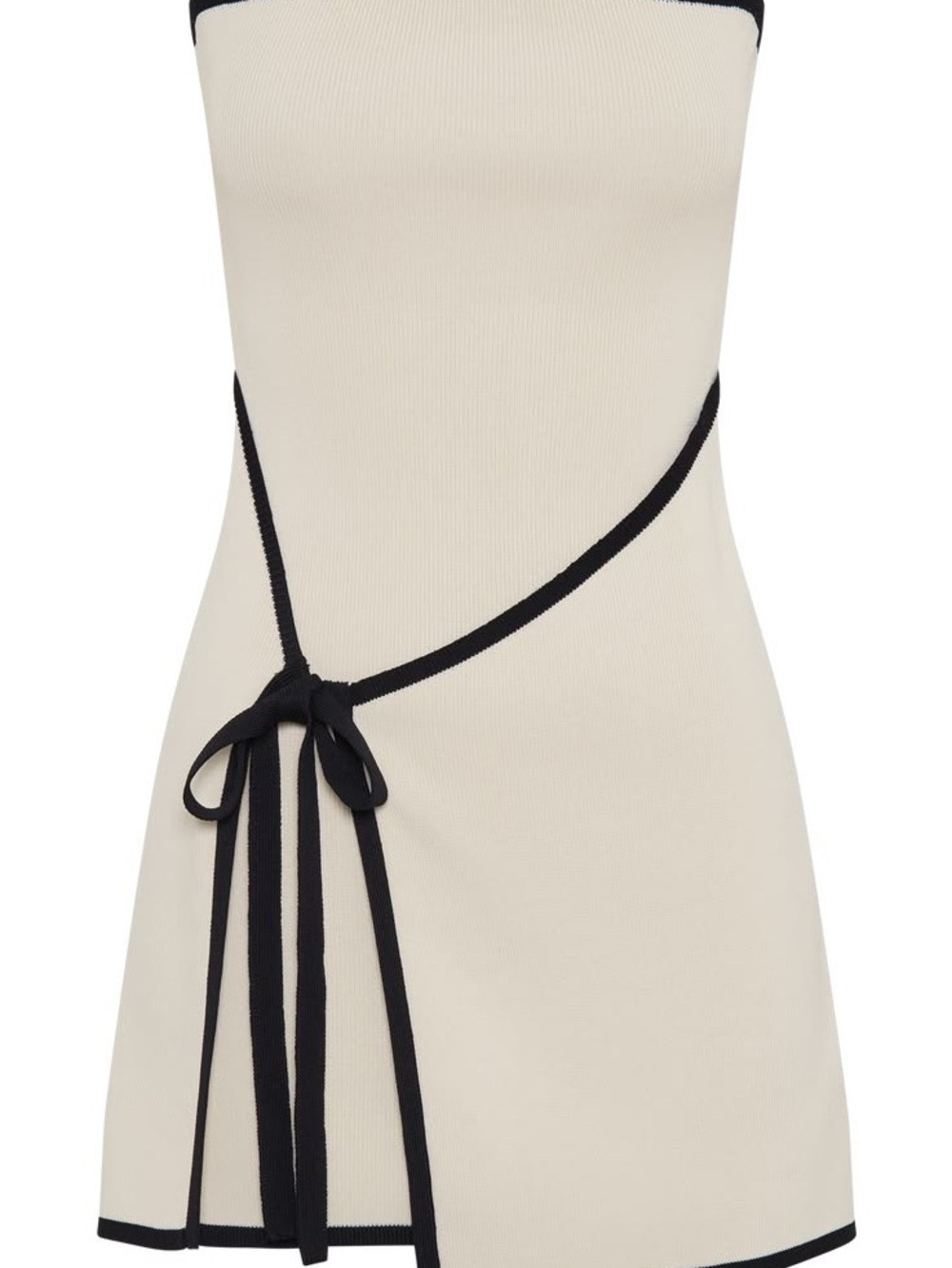 Zara Cream Strapless Mini Dress with Black Trim and Tie
